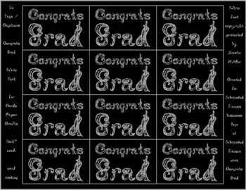Preview of 12 Congrats Grad Black Caption Tags Printable Card Silver Glitter Fabric Font
