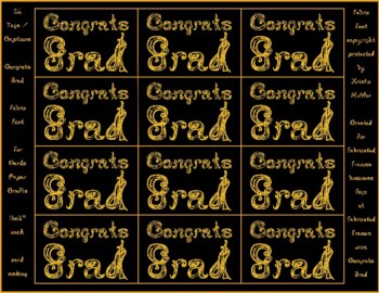 Preview of 12 Congrats Grad Black Captions Tags Printable For Card Gold Glitter Fabric Font