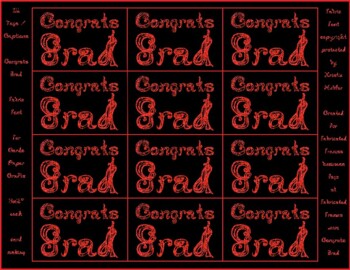 Preview of 12 Congrats Grad Black Captions Tags Printable For Cards Red Glitter Fabric Font