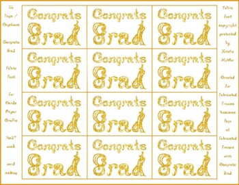Preview of 12 Congrats Grad Captions Tags Printable For Cards Gold Glitter Fabric Font
