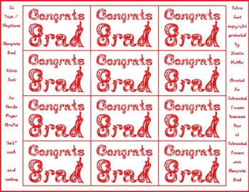 Preview of 12 Congrats Grad Captions Tags Printable For Cards Red Glitter Fabric Font