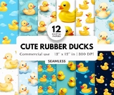 12 Cute Yellow Rubber Ducks Digital Papers, Tileable Patte