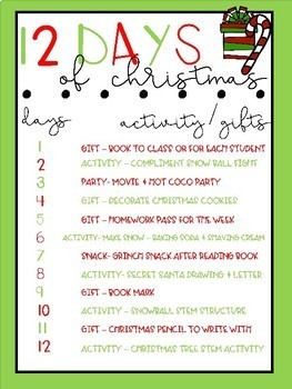 12 Days Before Christmas Break- Activity & Gift Guide | TpT