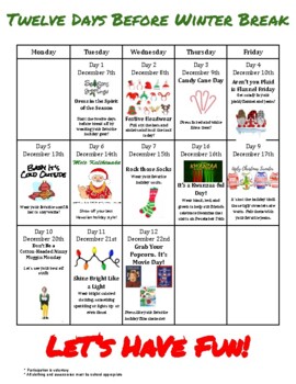 Preview of 12 Days of fun: Activities Before Winter Break (editable and fillable resource)