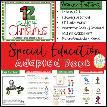 Preview of 12 Days of Christmas Adapted Book Game Picture Vocabulary