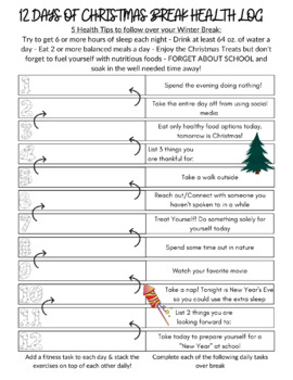 Preview of 12 Days of Christmas Break - Health Log