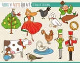 12 Days of Christmas Clip Art - color and outlines