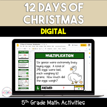 Preview of 12 Days of Christmas Digital 5th Grade Math Activities