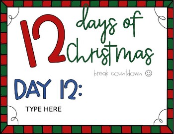 Preview of 12 Days of Christmas -Editable Blank PPT Template for staff and students