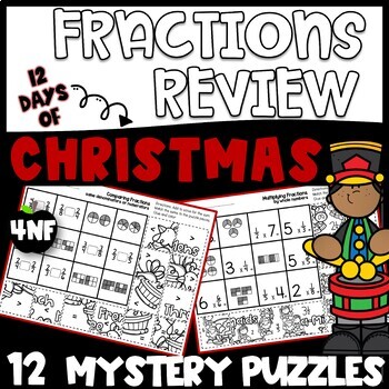 Preview of 12 Days of Christmas Fraction Review Mystery Picture Puzzles