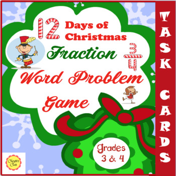 Preview of 12 Days of Christmas Fraction Word Problems for 3rd & 4th:  Print and Digital