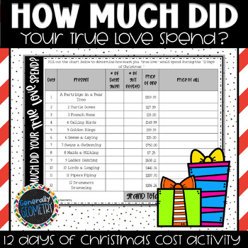 Preview of 12 Days of Christmas Math Activity