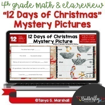 Preview of 12 Days of Christmas Math & ELA Activities December Digital Resources 4th Grade