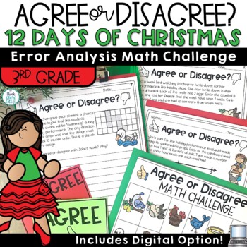Preview of 12 Days of Christmas Math Word Problems | December Holiday Task Cards 3rd Grade