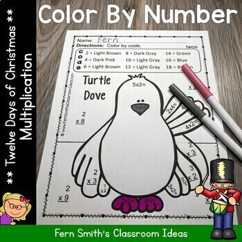 Preview of Christmas Color By Number Twelve Days of Christmas Multiplication