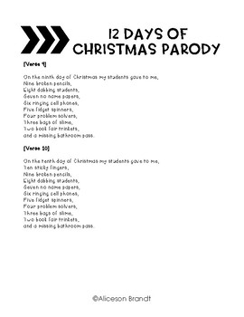 12 Days of Christmas Parody by Sew Crafty Teacher | TPT