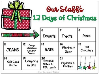 12 Days of Christmas Staff Morale Booster by Over the Mooney Teacher