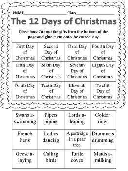 12 Days of Christmas Worksheet by Queen of Note | TpT