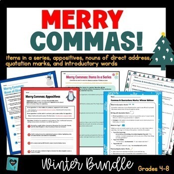 Preview of Commas Winter Christmas Grammar Punctuation Bundle Middle School 5th 6th 7th 8th