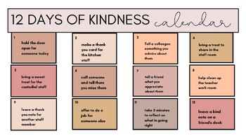 Preview of 12 Days of Kindness Calendar (Editable and fillable resource)