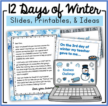 Preview of 12 Days of Winter Countdown | Snowman Kindness Challenges & Teacher Gifts