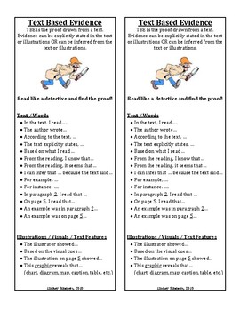 Preview of Text Based Evidence Bookmarks for CCSS