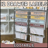 12 Drawer Rolling Cart Labels Editable | Neutral Classroom