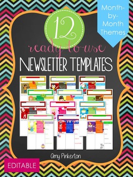 Preview of 12 EDITABLE Themed Class Newsletter Templates Grades K-5 (Month-by-Month)