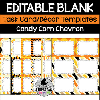 Preview of 12 Candy Corn Chevron Halloween Editable Task Cards Templates PPT or Slides™