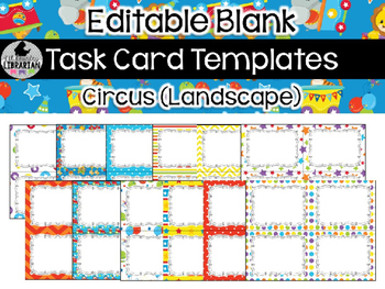 Preview of 12 Editable Circus Carnival Task Card Templates (Landscape)