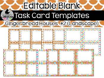 Preview of 12 Editable Task Card Templates Gingerbread Houses 2 (Landscape) PowerPoint