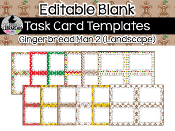 Preview of 12 Editable Task Card Templates Gingerbread Man 2 (Landscape) PowerPoint