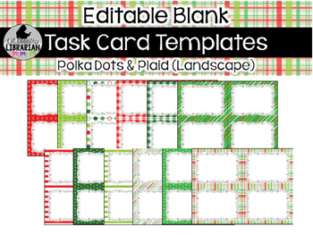 Preview of 12 Editable Task Card Templates Polka Dots and Plaid (Landscape) PowerPoint