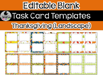 Preview of 12 Editable Task Card Templates Thanksgiving (Landscape) PowerPoint