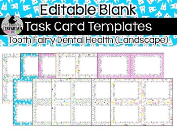 Preview of 12 Editable Task Card Templates Tooth Fairy Dental Health (Landscape) PowerPoint
