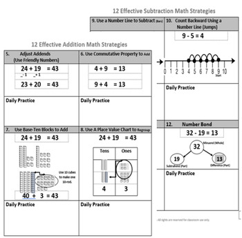 Preview of 12 Effective Addition and Subtraction Strategies Practice Sheets