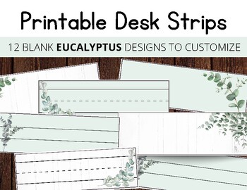 Preview of 12 Eucalyptus Theme Desk Strips / Ready to Print PDF