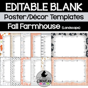 Preview of 12 Fall Farmhouse Editable Poster Templates  (Landscape) PPT or Slides™