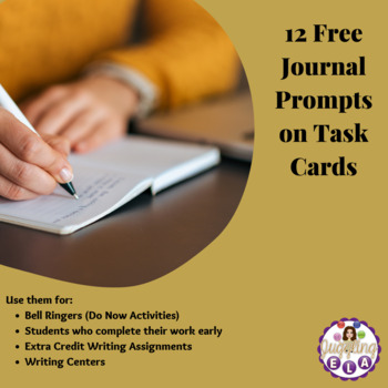 Preview of 12 Free Journal Prompts on Task Cards