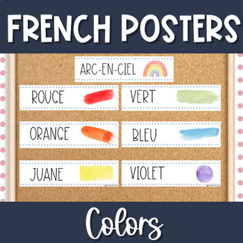 Preview of 12 French Watercolor Posters | Color Word Wall Cards | Classroom Decor