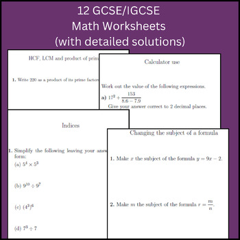 Preview of 12 GCSE/IGCSE Math Worksheets (with detailed solutions)