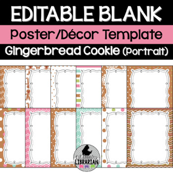 Preview of 12 Gingerbread Cookie Editable Poster Templates (Portrait) PPT or Slides™