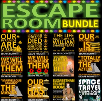 Preview of 12 HISTORY ESCAPE ROOMS: 12 World History Topics, 110+ Challenges, Answer Key