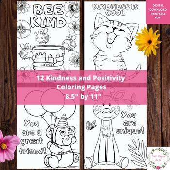 Preview of 12 Kindness & Positivity Cute Animals Encouraging Quotes Coloring Pages Posters