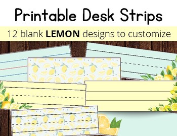 Preview of 12 Lemon Theme Desk Strips / Ready to Print PDF