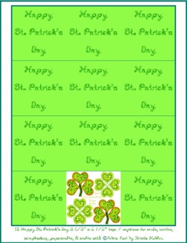 Preview of 12 Lime St Patrick's Day green fabric font heart diamond clovers tag captions