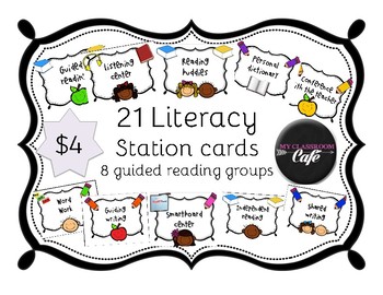 Preview of 21 Literacy Stations or Center Cards