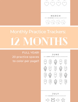 Preview of 12 MONTH BUNDLE | Monthly Practice Charts | piano lessons | music classroom