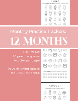 Preview of 12 MONTH BUNDLE  |  SUZUKI Monthly Piano Practice Charts!