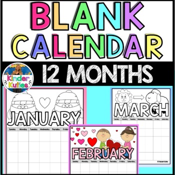 Preview of 12 Month BLANK Coloring Calendars for Back to School | COLOR AND BLACK LINE